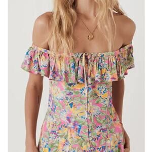 Spell Dolly Off Shoulder Sundress Large Pink Green Spring Summer Sun Ruffle Boho